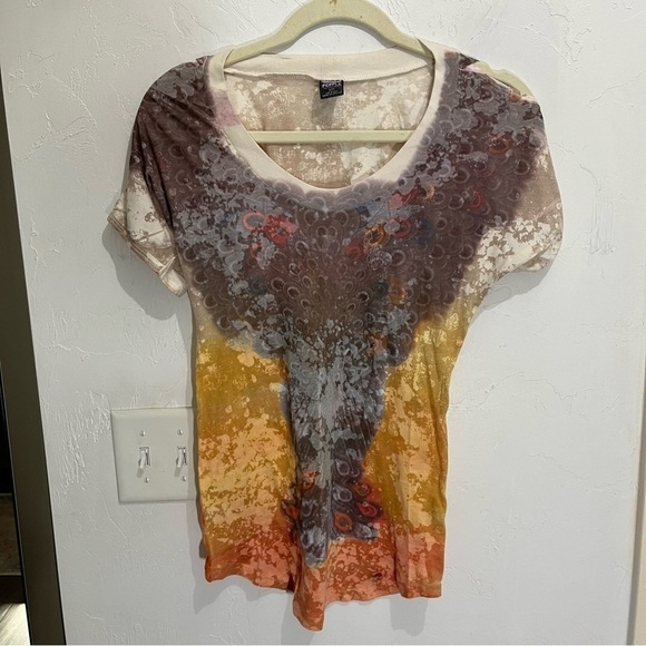 Free People Colorful Split Short Sleeve Top SP - Picture 1 of 7